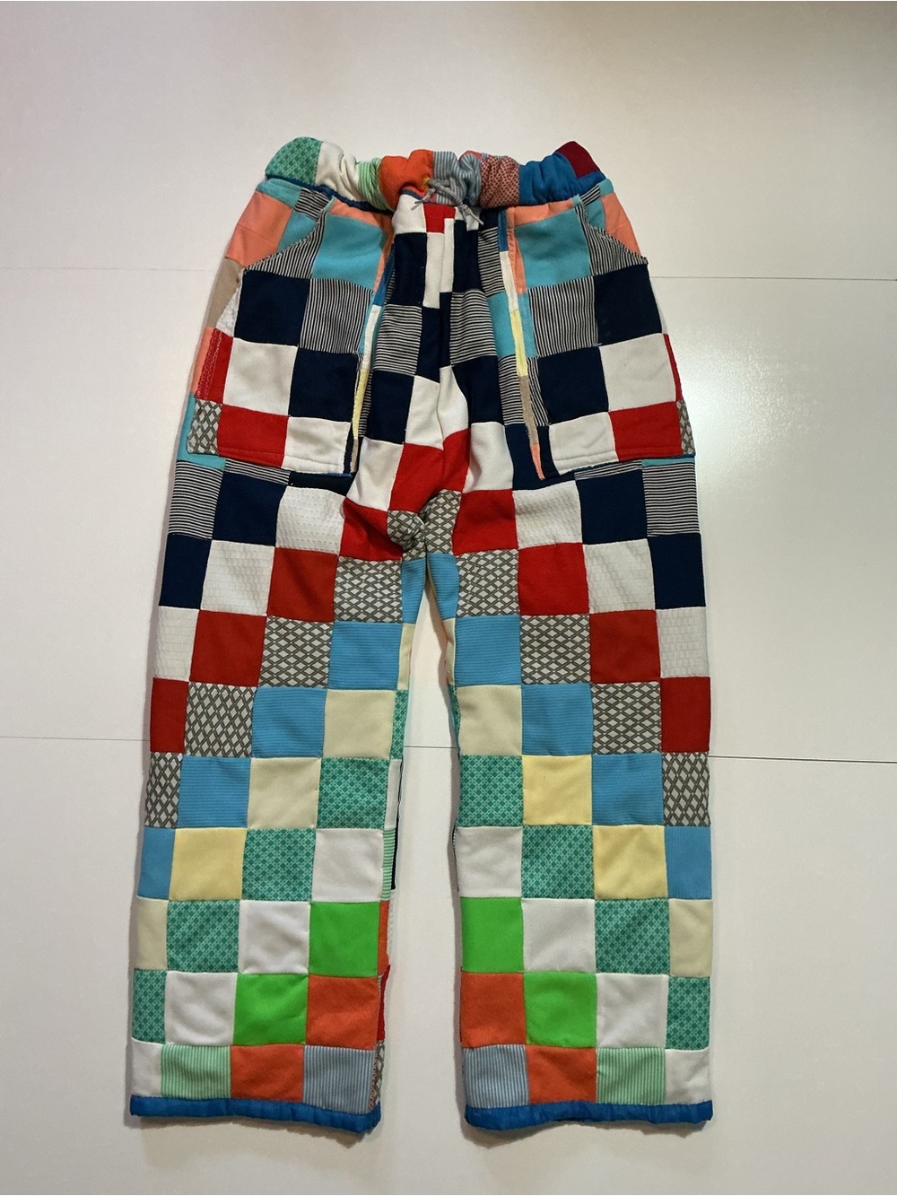 Vintage 60s 70s Patchwork Square Quilted Polyester Reworked Upcycled Quilt Pants